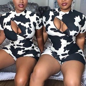 SHEIN Curve Peekaboo Cow Print Romper